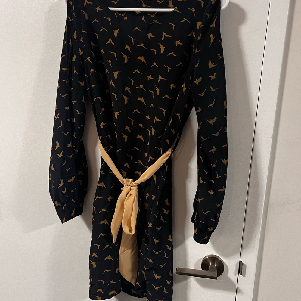 Dark Navy Blue Long Sleeve Sheath Dress with Off the Shoulder Neckline